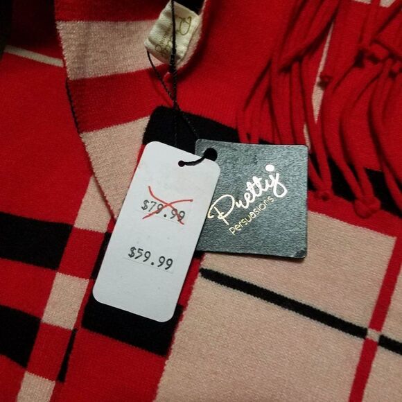 NWT Persuasions Red Plaid Beige Plaid Reversable Blanket Wrap sleeves - Picture 3 of 9